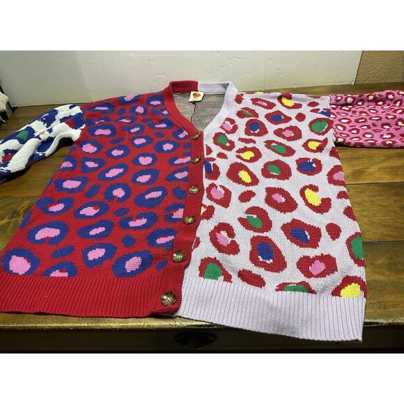 Farm Rio Leopard Pop Cardigan Size XL Colorful Cotton Oversized Bohemian - Picture 7 of 12